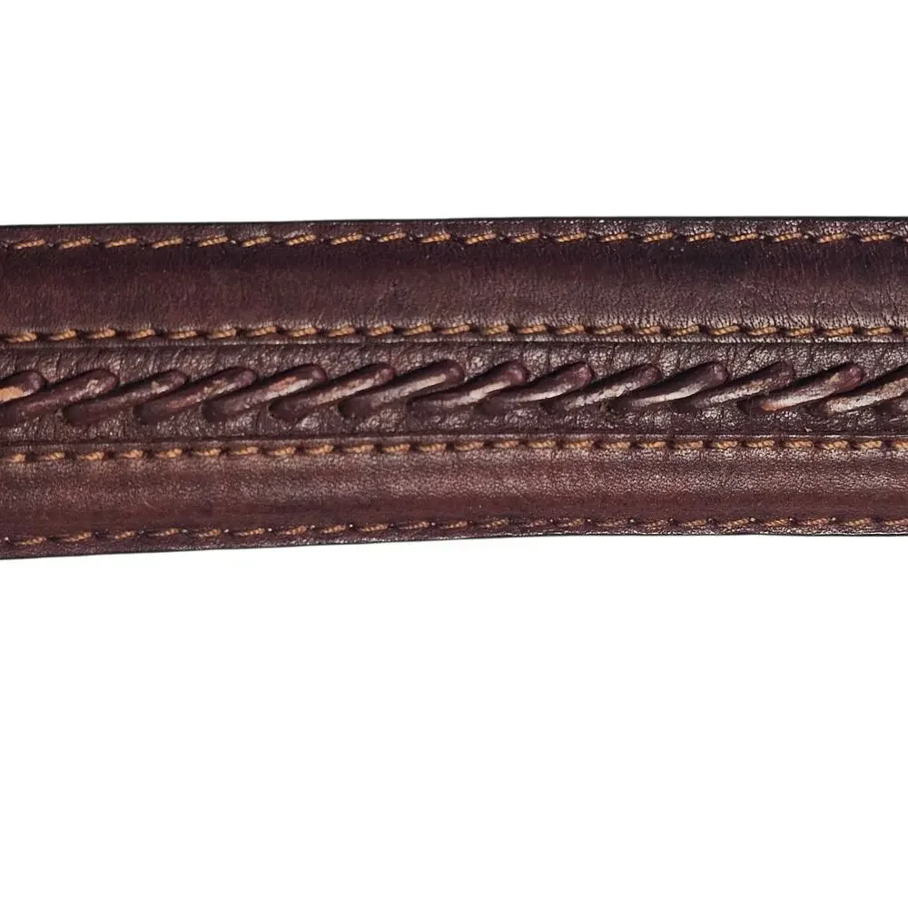 ENRO Brown Leather Belt with Woven Design Size 44